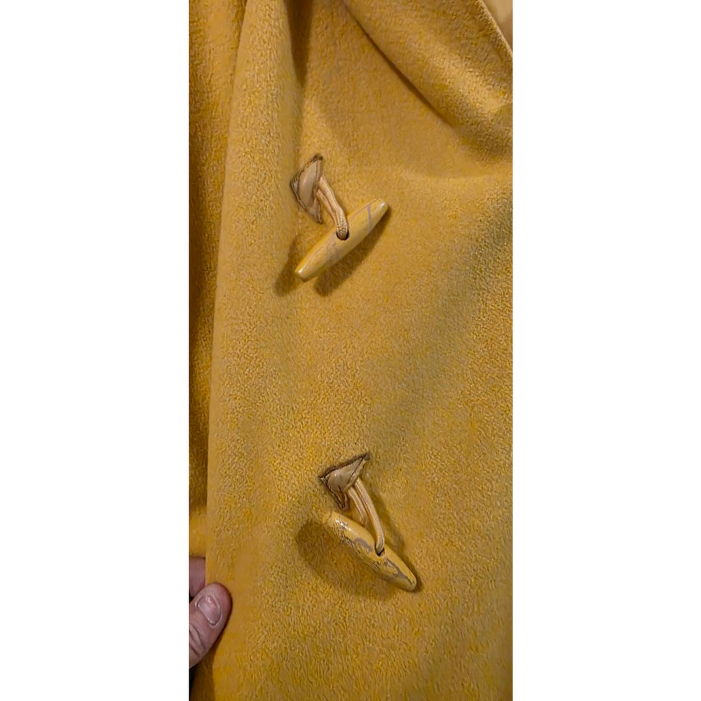 Women's NANCY HELLER Yellow Cashmere Wool Cape Coat with Wooden Toggles XL - Picture 6 of 14
